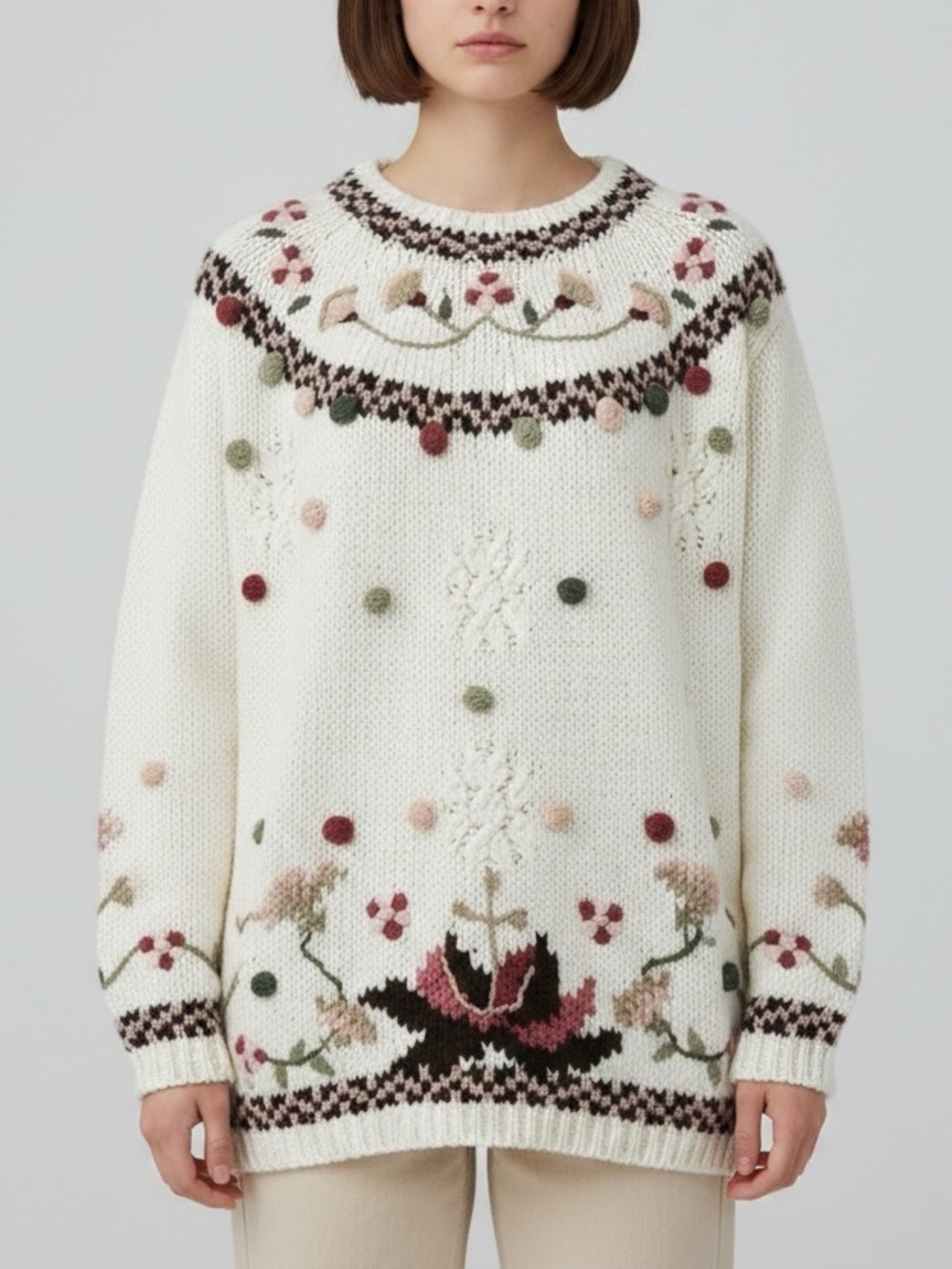 Colleens Collectibles Floral Embroidered Sweater M Cottagecore